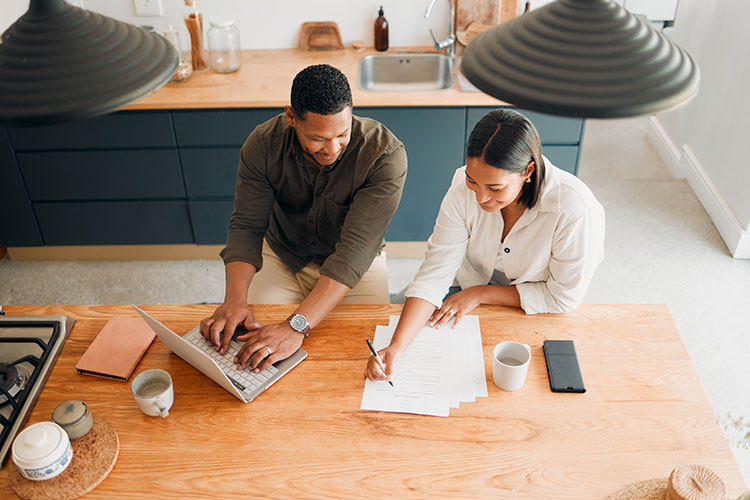 Couple working together on computer