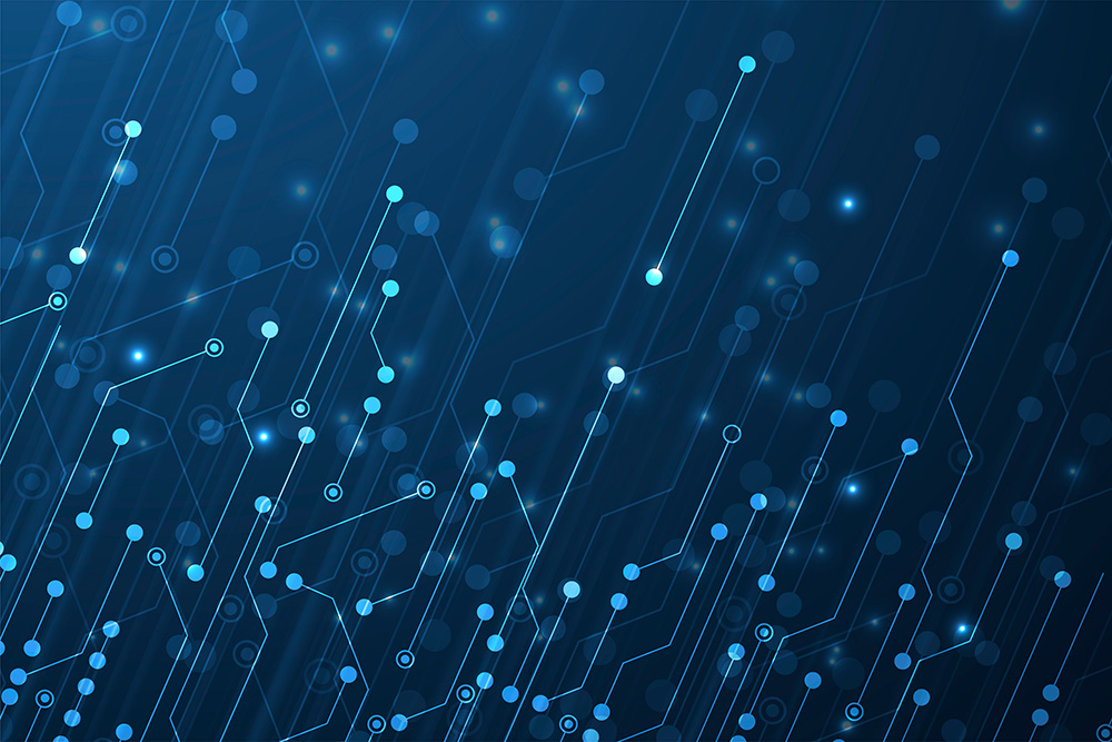 A navy blue background contains light blue lines