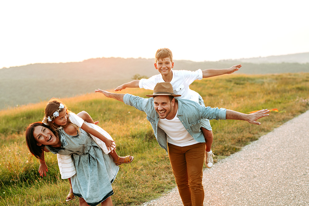 family playing outside together