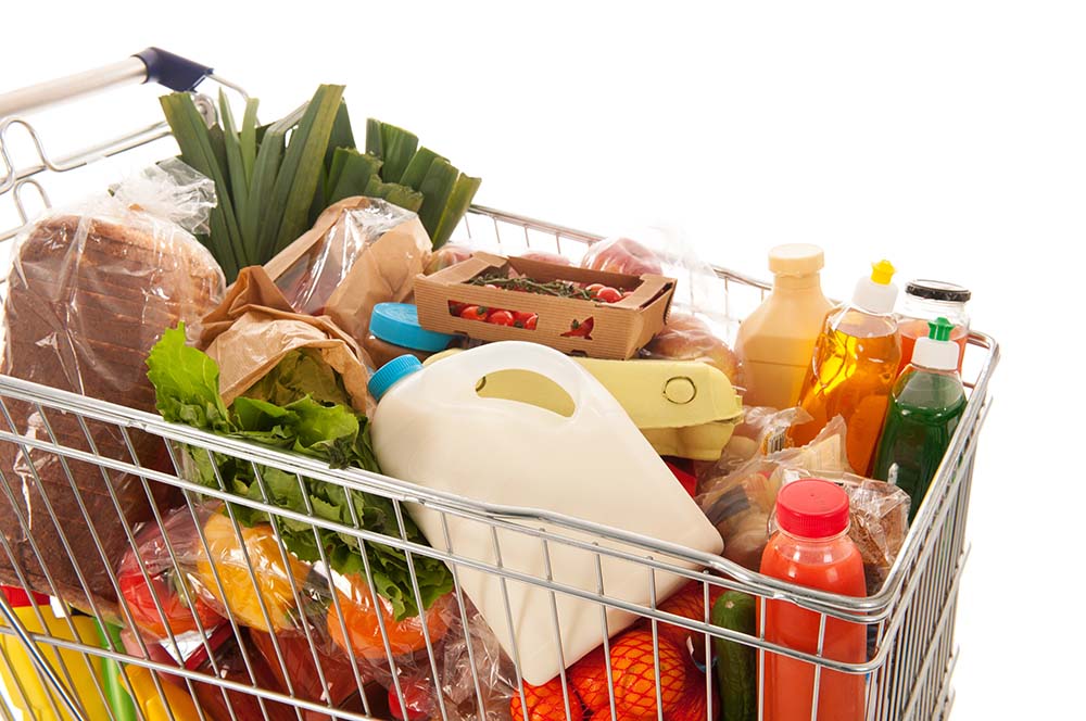 shopping cart full of groceries