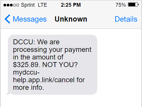 Image of Phishing Text Message Example
